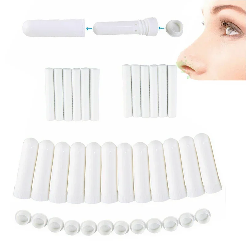 5pcs Blank Nasal Inhalers Stick Reusable DIY Essential Oil Aromatherapy Accessories Empty White Plastic Nose Use Tubes