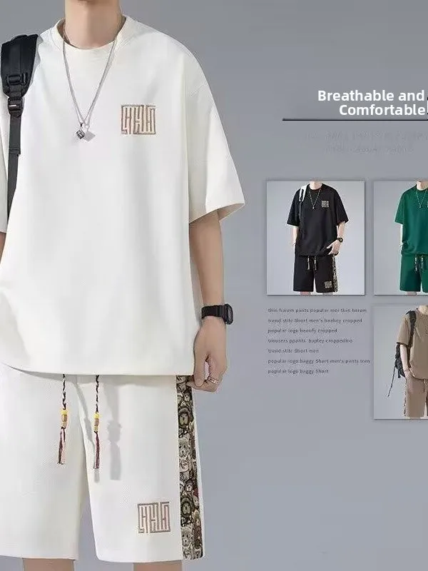 

Summer ort Sve Mahjong Design Men's Faion Set Fun Couple irts Street Trend Brand Youth ort Pants Two-Piece Set