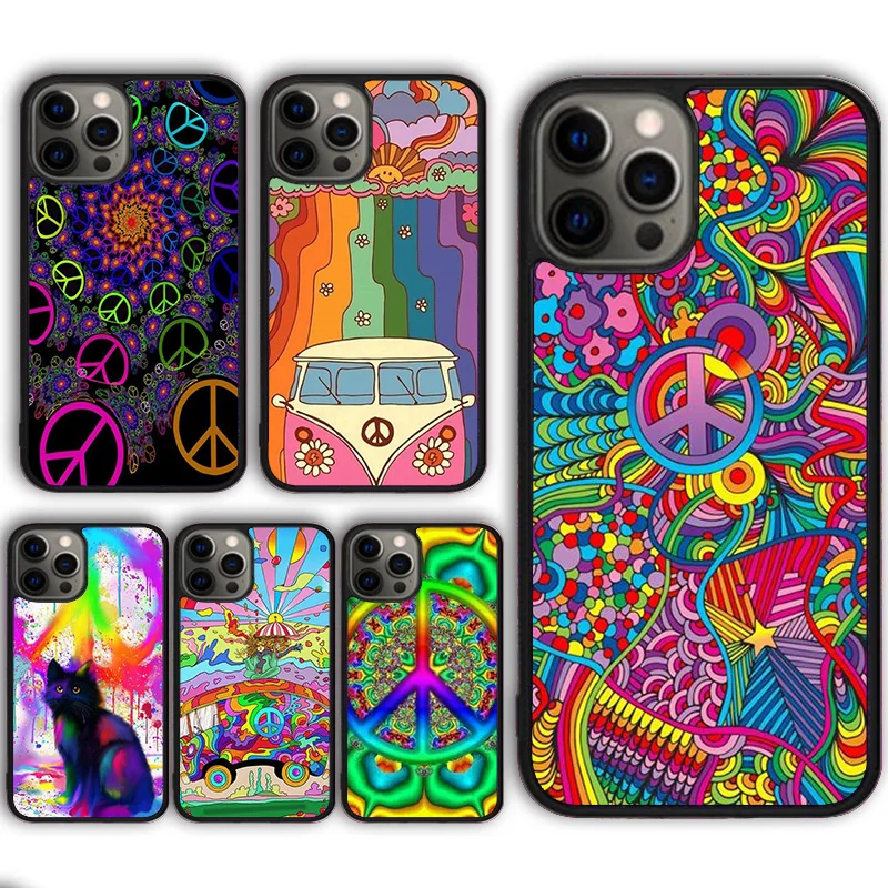 Hippy Peace Bus Cat Phone Case For iPhone 14 15 16 13 12 Mini Max Cover For Apple iPhone 11 Pro Max 6 8 7 Plus SE2020 Coque