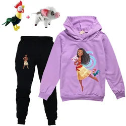 Moana Tops Pants Set Vaiana Girl 2-15Y Children Cartoon Anime Hoodie Suit Autumn Spring Clothes Kids Baby Hooded Tracksuits