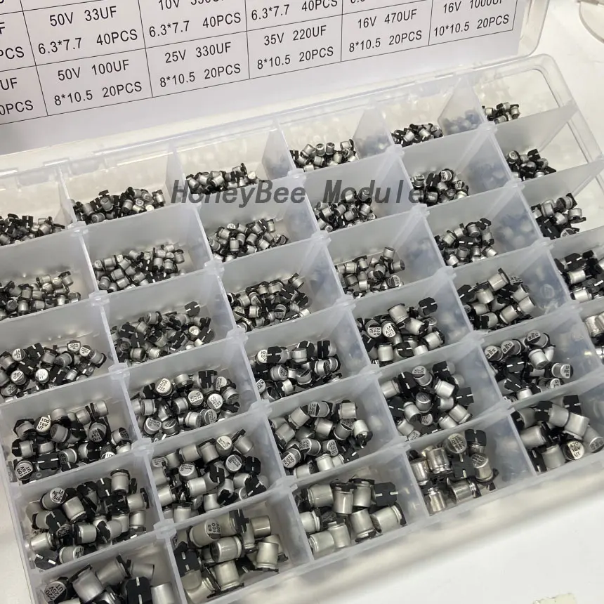 1500PCS 36 kinds of commonly used SMD aluminum electrolytic capacitors combination set box 1UF~1500UF 1000V-50V (SMD)