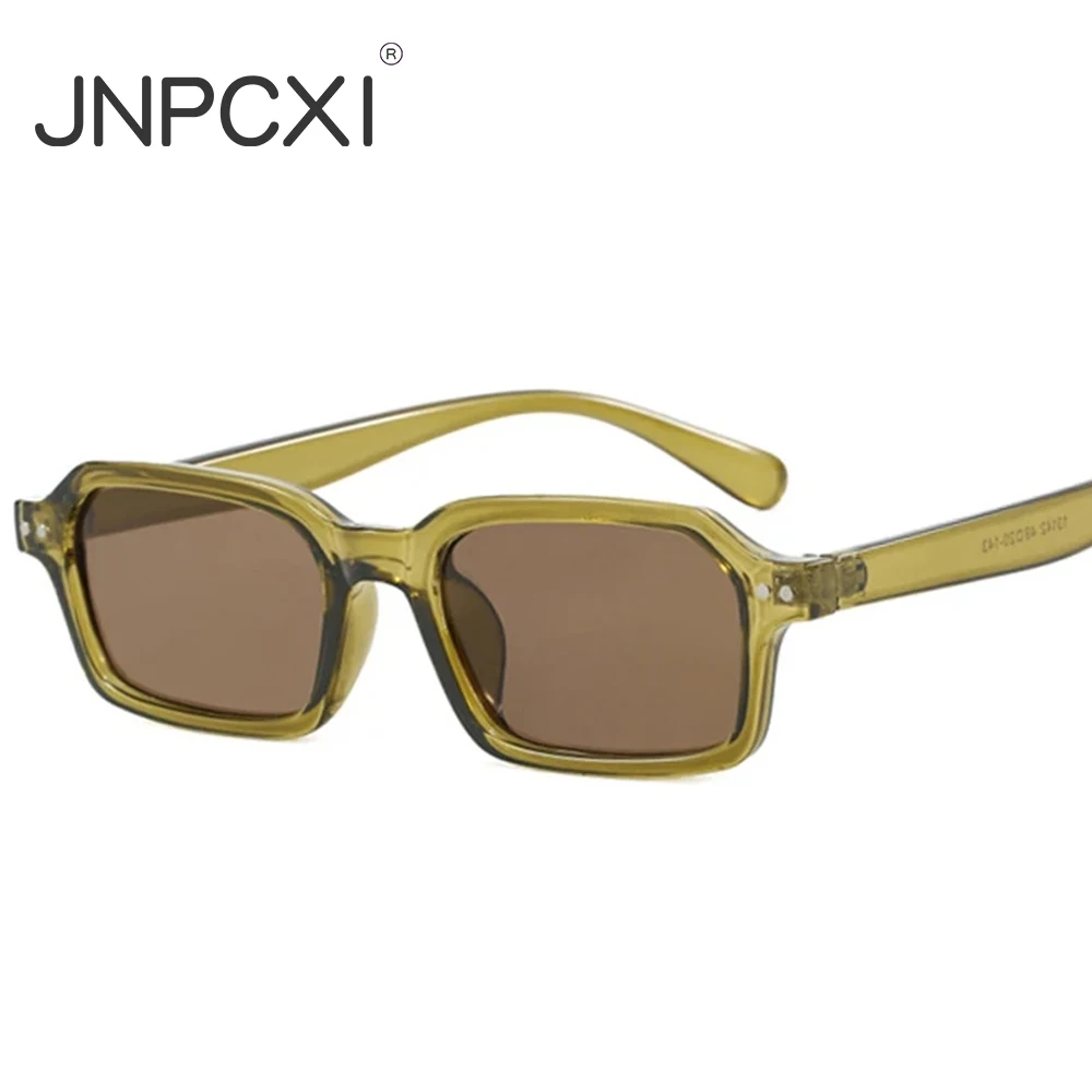 JNPCXI Retro Small Rectangle Sunglasses Women Fashion Jelly Tea Shades UV400 Men Trending Rivets Punk Sun Glasses