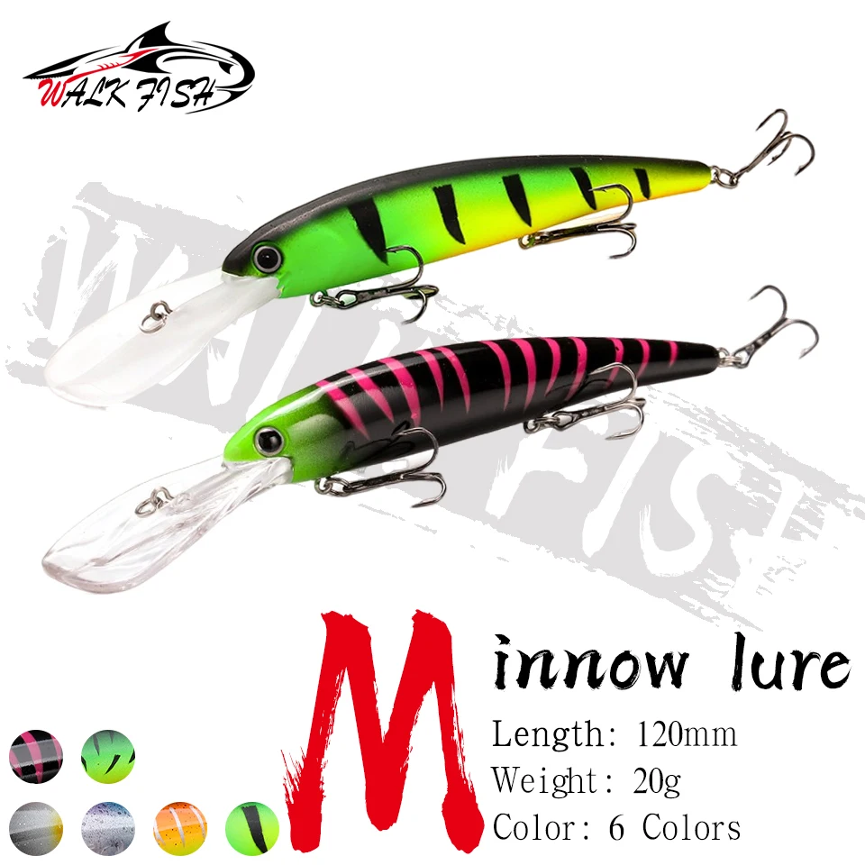 SPAZIERGANG FISCH 1PCS 120mm/20g Schwimmende Minnow Köder Trolling Wobbler Salzwasser Crankbait Bandit Minnow Bass Hecht köder Angelgerät