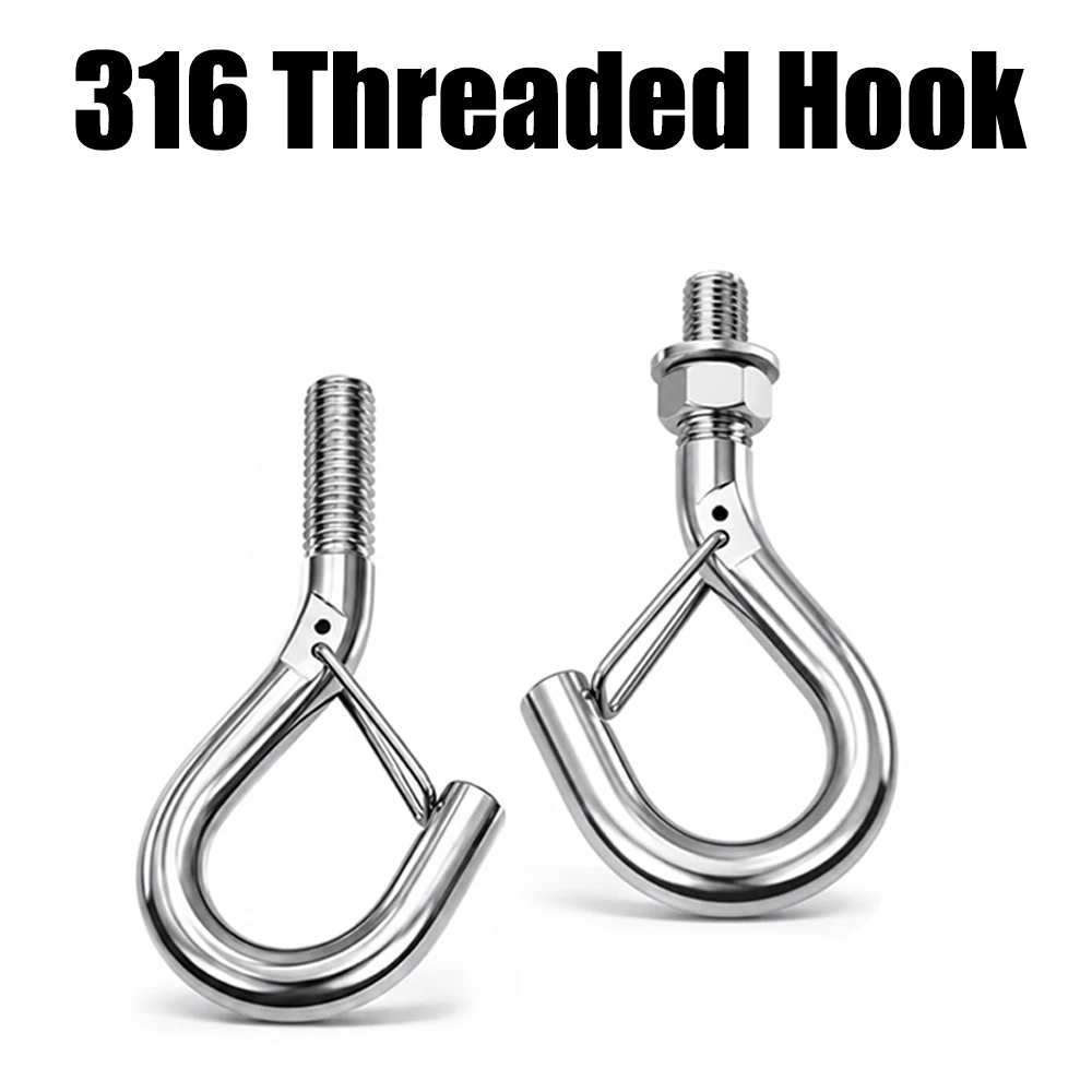 316 Stainless Steel Lifting Hook with Locking Buckle Threaded Nut Widely used M3-M10 Safety Hook for Heavy-Duty Ships