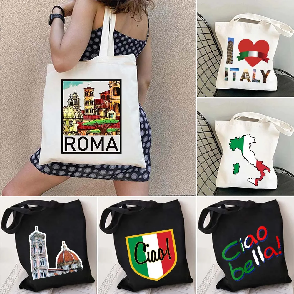 

Ciao Bella Italian Map Flag Cinque Terre Duomo Florence Italy Quotes Italia Football Shoulder Canvas Totes Bags Shopper Handbags