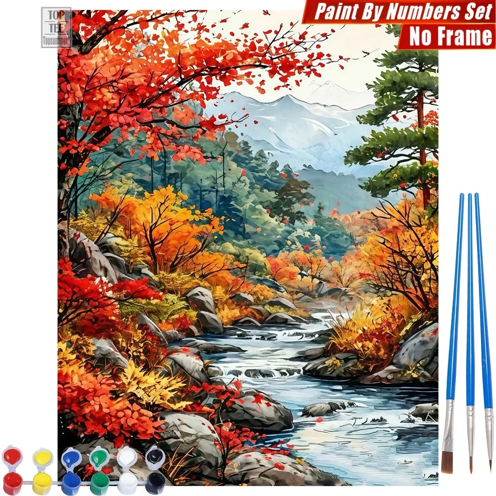 

Mountain Autumn Watercolor Digital Oil Painting Set - Mountain Stream Foliage Home Bedroom Decor Day Of The Dead Gift For Mom