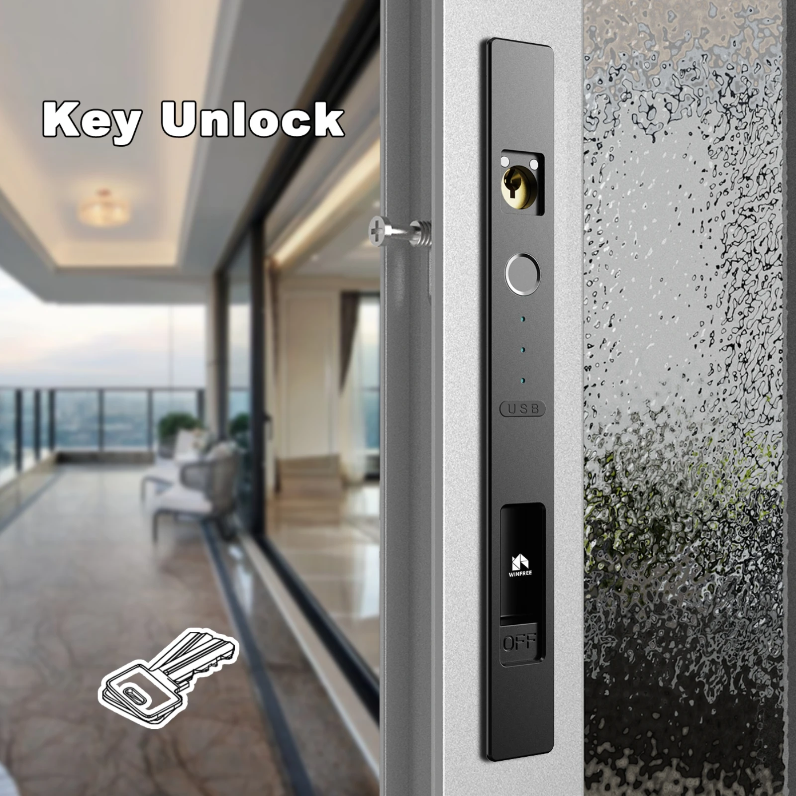 WINFREE Sliding Door Smart Lock Fingerprint Lock Tuya Bluetooth Security Protection Wooden Door for Garden Patio Balcony