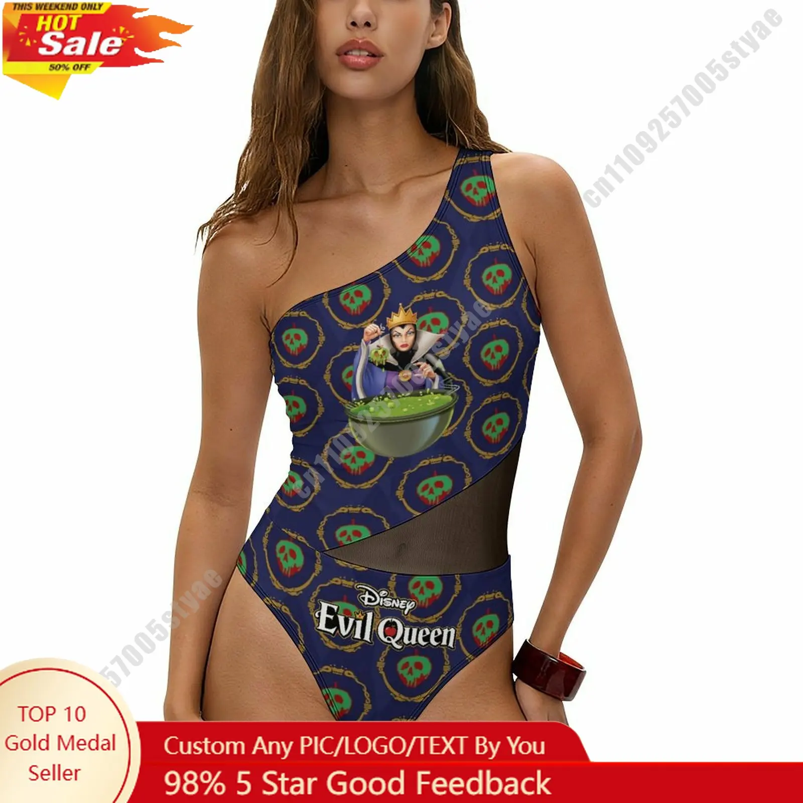 

The Evil Queen Swimsuit Disney Personalized Custom One Piece Swimwear Sheer Mesh Cutout Bathing Suit Beachwear Holiday Gifts