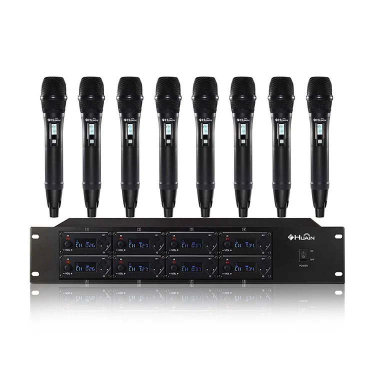 Professional 8 Channel UHF Wireless Microphone System 8pcs Handheld Mics Suitable for multi-functional meeting rooms or offices