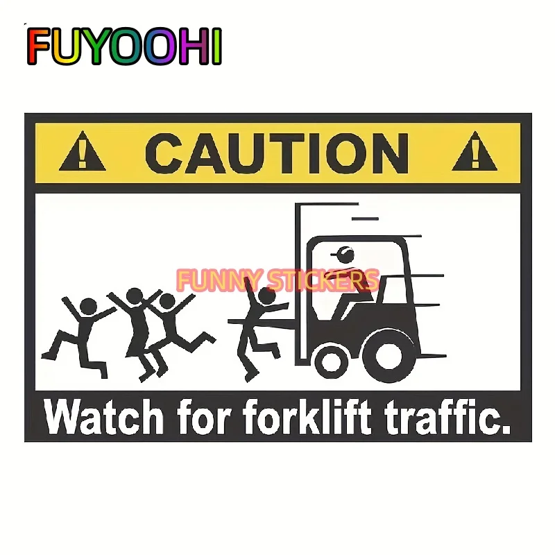 FUYOOHI Watch for Forklift Traffic Caution Truck Operated PVC Car Sticker, Forklift Fun Sticker