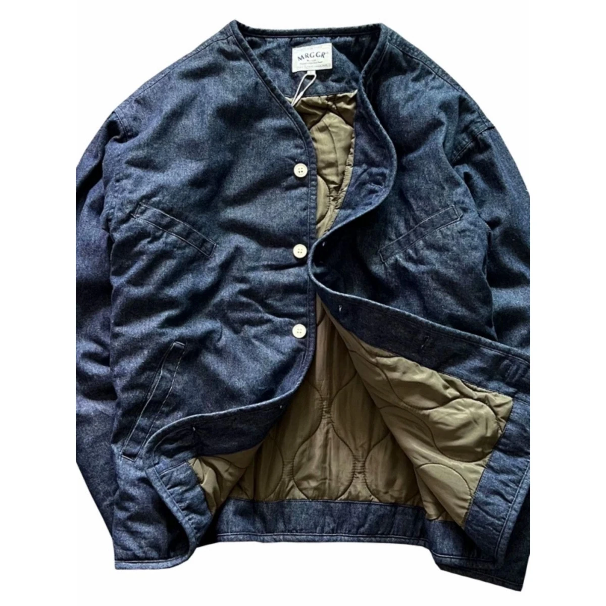 Retro Japanese Style Thick Warm Autumn Winter Cotton Jacket Casual Versatile Denim Outerwear for Men Stand Collar Loose Fit