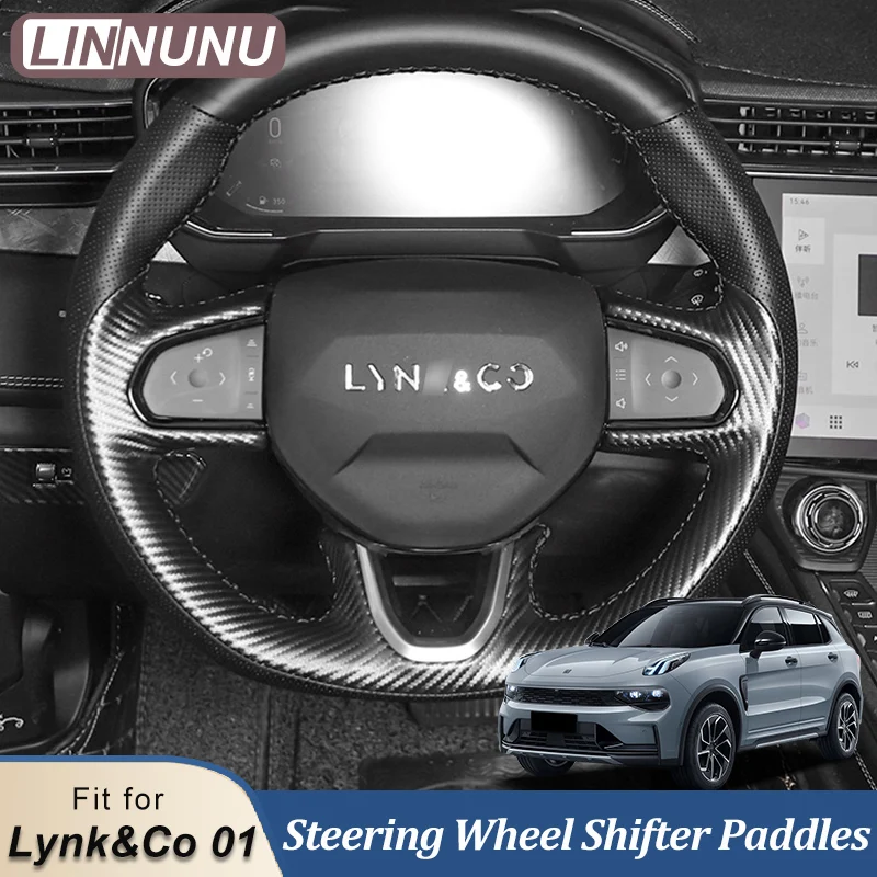 LINNUNU Hand-Stitched Steering Wheel Cover Fit for Lynk Co 01 DIY Leather Braid on the With Needles Thread Car Steering Covers