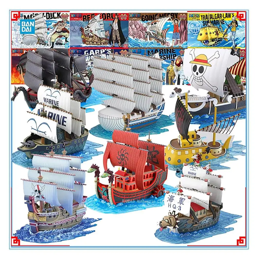 Bandai-Kit de modelo de una pieza, gran barco, Dragon Garp, buque de guerra marino, nueve serpientes, Moby Dick, Force roja, figuras de Anime