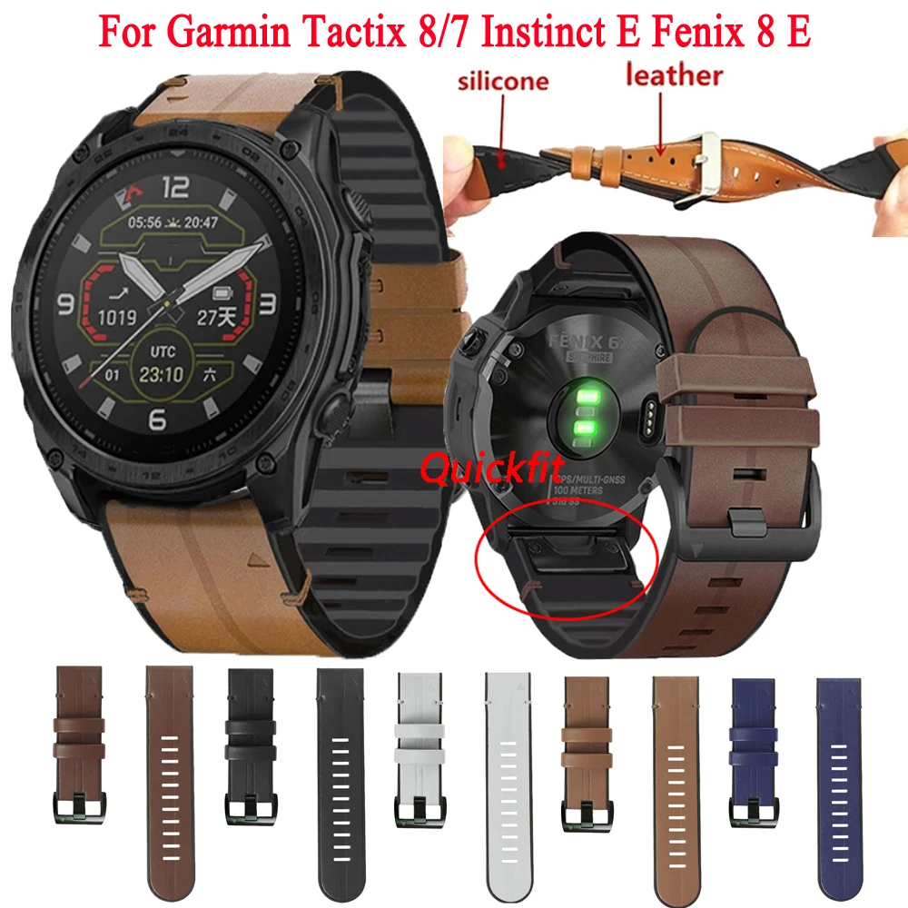 22 26mm Quickfit Smart Watch Strap For Garmin Tactix 8/7 Instinct E Fenix 8 E 7 7X Pro 6 6X 5 Epix Enduro Leather Silicone Band
