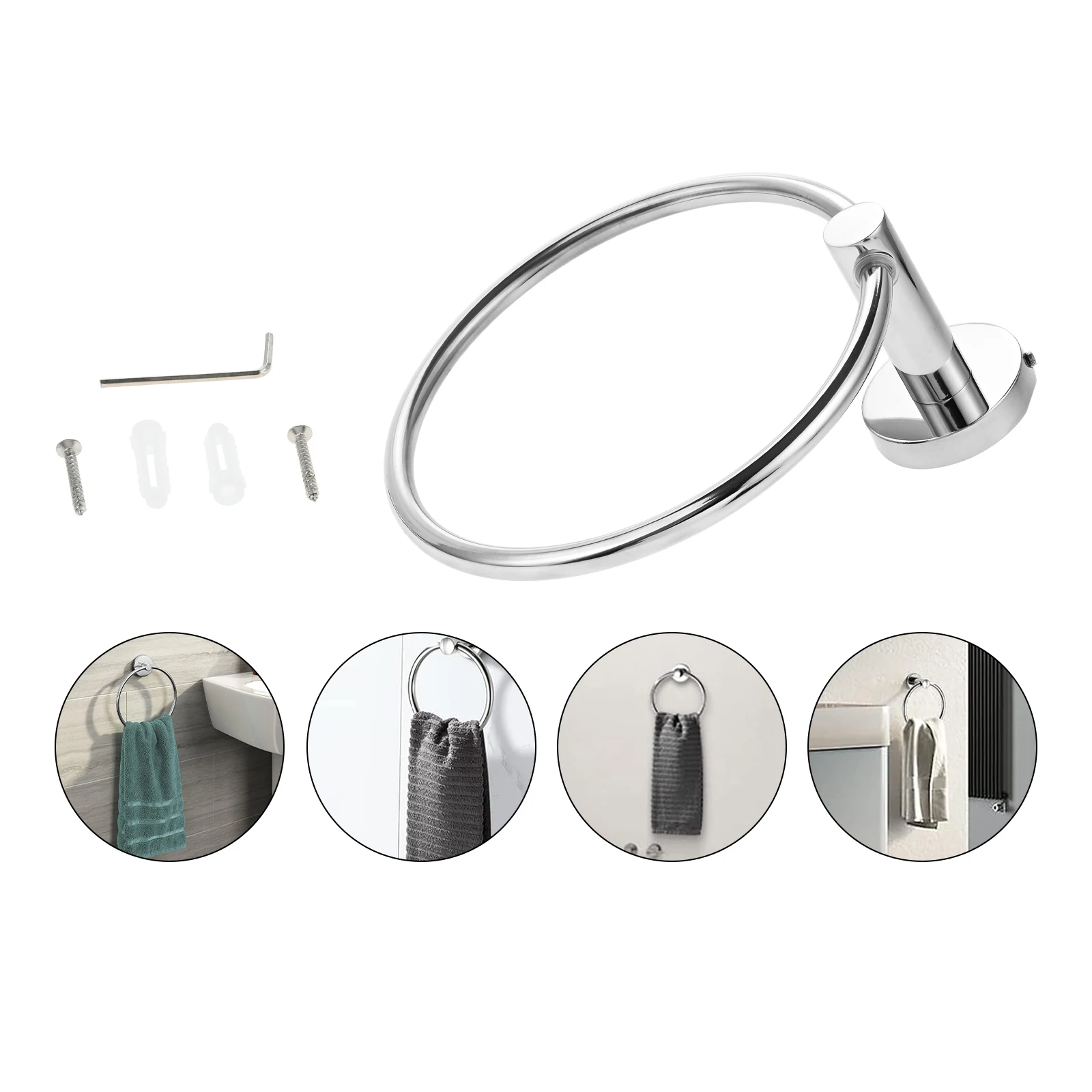 1 Pc Polished Chrome Towel Ring Dia. 156mm/6.14in Stainless Steel No Rust Bathroom Bedroom Guest Room Kitchen Accessories