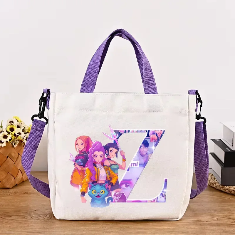 

Kpop Demon Hunters Shoulder Bag Cartoon A-Z Letter Handbag Large Capacity Crossbody Bag Fashion Portable Canvas Storage Bag Gift