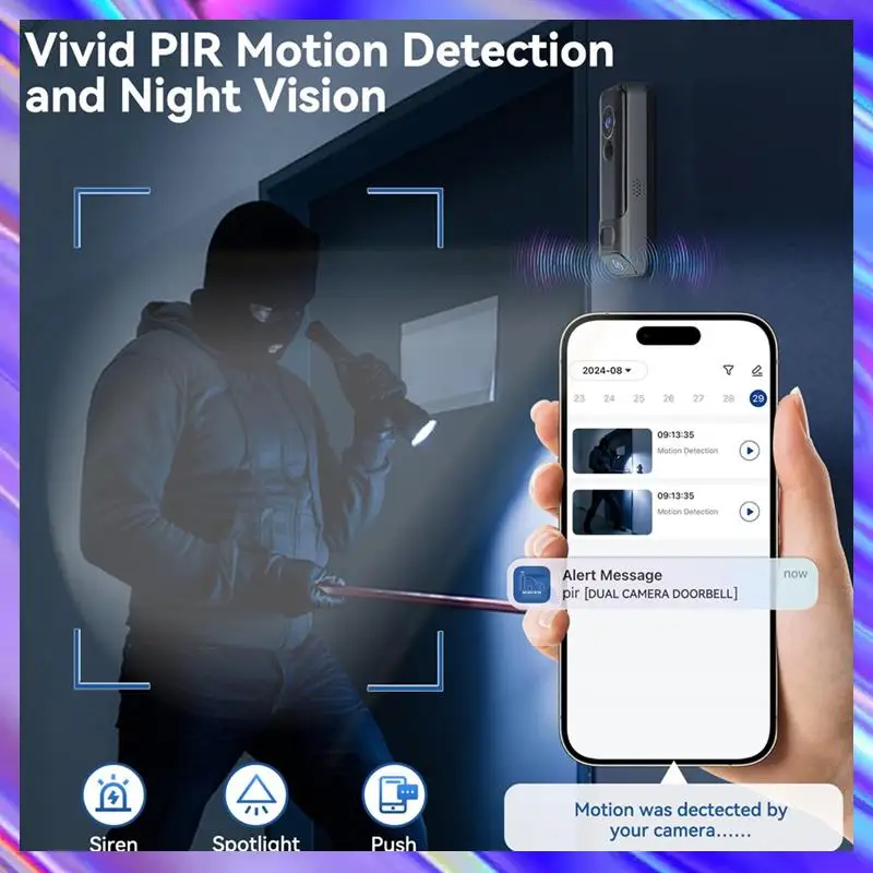 Câmera de campainha dupla m09k sem fio, sem assinatura, câmera de porta inteligente 2k sem fio, com detecção humana ai, visão noturna