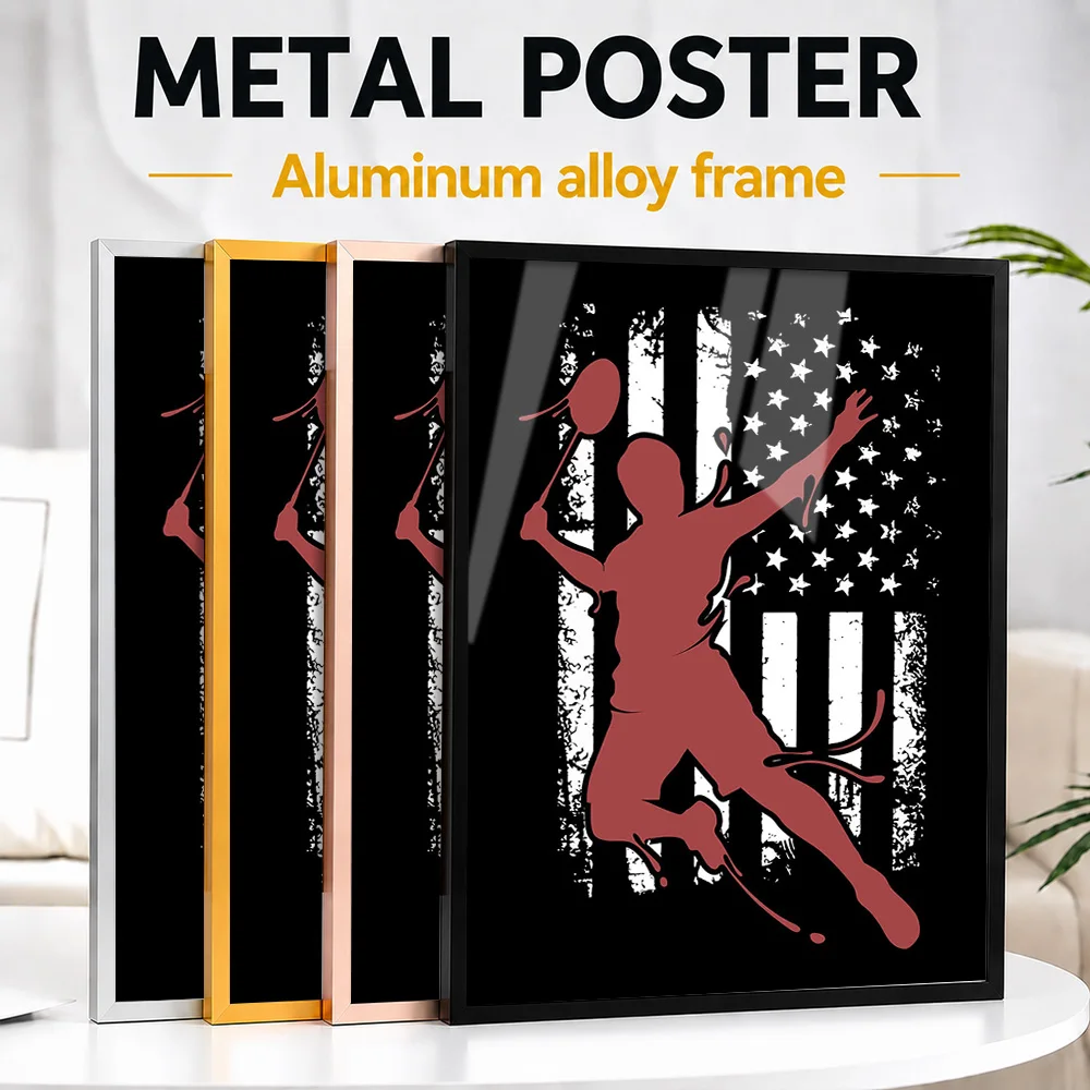 Badminton Flag Player Framed Metal Print Customized Photo Minimalist Athlete Style Wall Art For Sports Hall Memorable Fan Gift