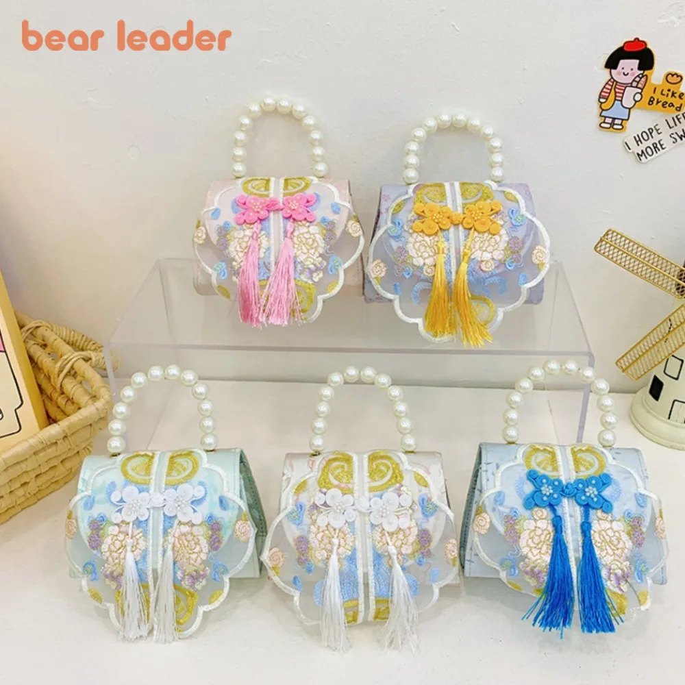 

Детская сумка через плечо Bear Leader в китайском стиле с вышивкой, новая, с жемчужной кисточкой, на цепочке