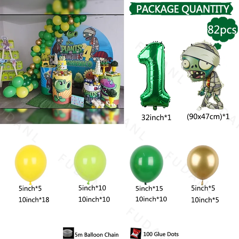 82pcs Plants Vs. Zombies Theme Foil Balloon Cartoon Anime Figure Shape Kids Birthday Decoration Party Supplie Baby Shower Globos