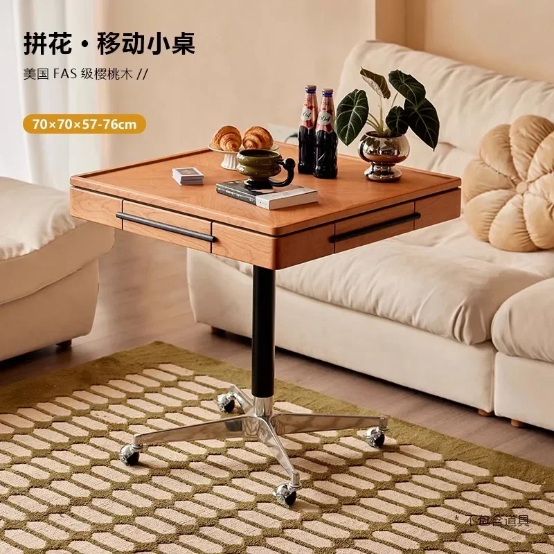 

Cherry wood egg table solid wood edge movable lifting tea multi-purpose small dining living room household ma