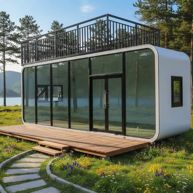 Double-Room Apple Cabin, 28m² Modular Prefab House, Separate Toilet, Steel Frame, Year-Round Use, 5 Units Bulk Price
