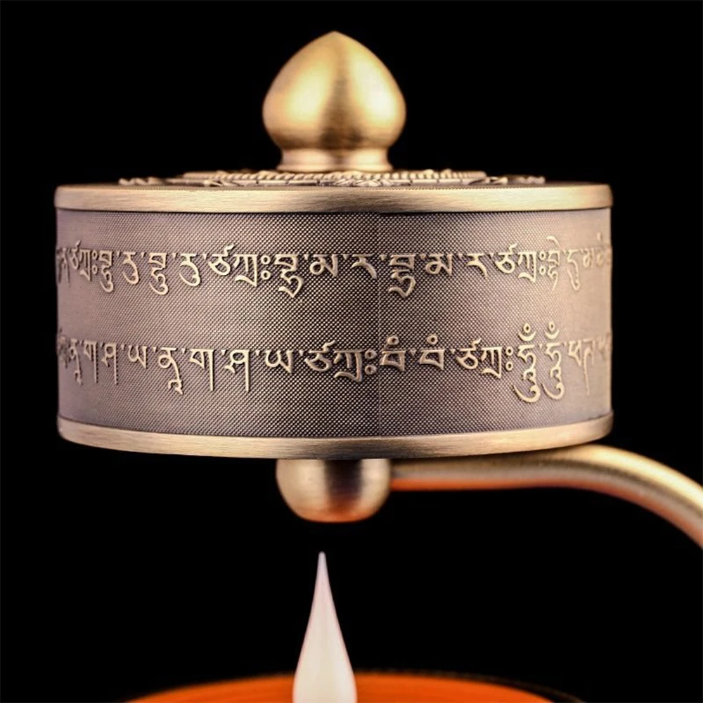 Fire-rotating Electric Prayer Wheel, Rechargeable LED Butter Lamp, Buddha Front Eternal Flame Dharma Wheel, Home Prayer Ornament