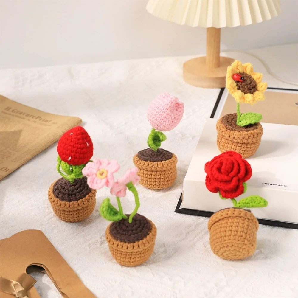 Künstliche Blumen, Topfpflanzen, gewebte Blumentöpfe, Blumendekoration, kreatives Geschenk, kleines Ornament für Haus und Garten