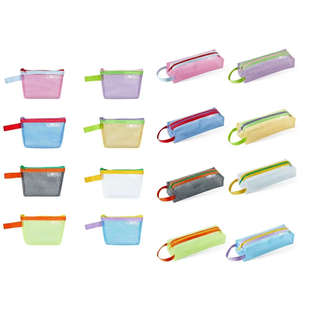 Portable Mesh Pencil Case Zipper Large Capacity Stationery Storage Pouch Triangular Marker Pouch Pouches Bag Organizer