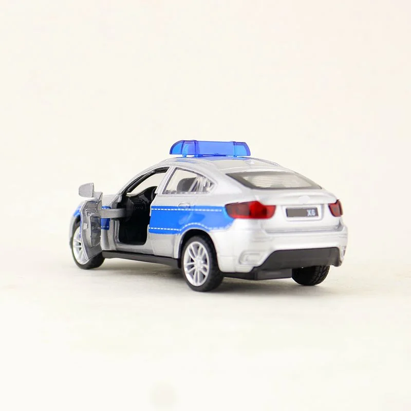 Diecast Metal Toy Model 1:43 Scale BMW X6 Police SUV Car Pull Back Doors Openable Educational Collection Gift For Kid Match Box