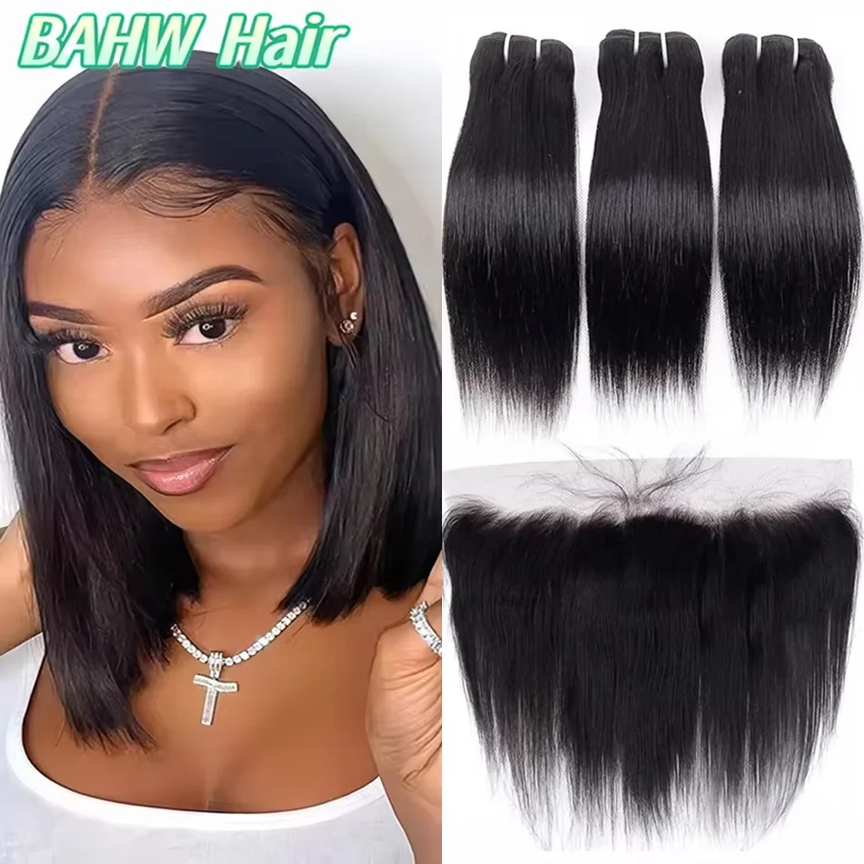 Chinese Bone Straight Human Hair Bundles With 13x4 HD Transparent Lace Frontal 100% Virgin Unprocessed Raw Human Hair Weave