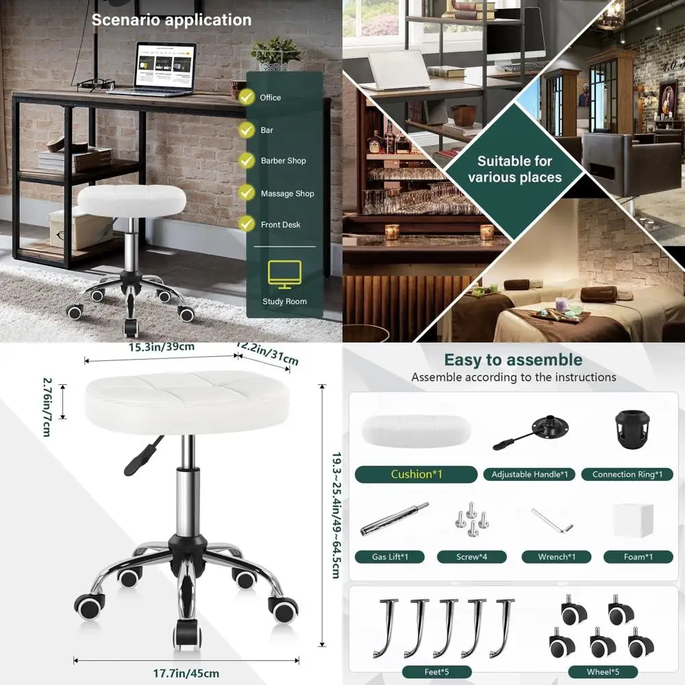 

Белый вращающийся стул из полиуретана с 6 сетками, регулируемый по высоте, с колесами для работы, спа и массажа, экономичный табурет на колесиках