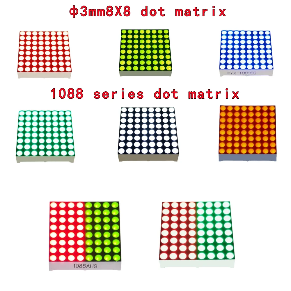 10PCS ф3MM8X8 Dot Matrix Screen 1088 Series Matrix Screen 32mm X 32mm Dual-Color Dot Matrix 3mm DIY Kit