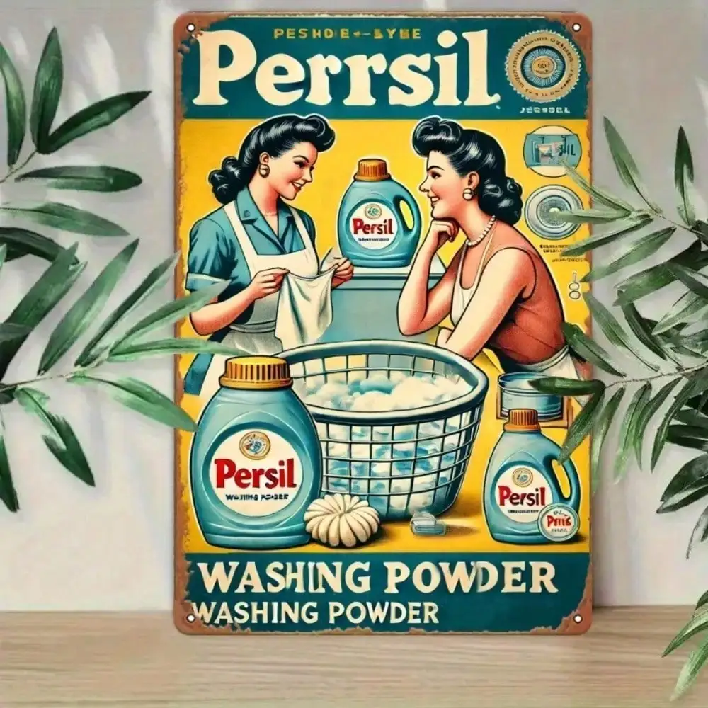 Letrero Metálico Vintage de Persil para Lavandería - Arte de Pared Retro de la "Dama Blanca", Diseño de Hierro sin Marco para Lavadero