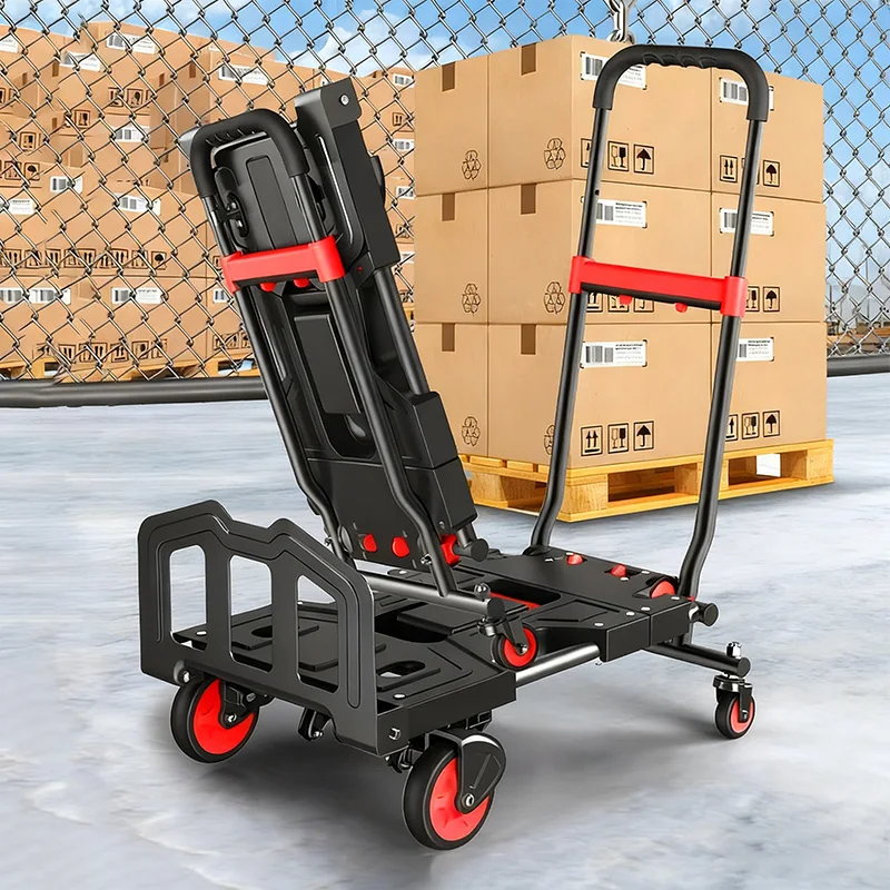 

Multi Function Folding Hand Truck Portable Collapsible Dolly Load Capacity 2 in 1 Silent Wheels For Supermarket Delivery Use