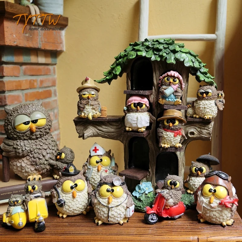 

Kawai Animal Sculpture Resin Owl Fun Ornaments Living Room Porch Study Home Furnishings Model Room Soft Decorations Gift