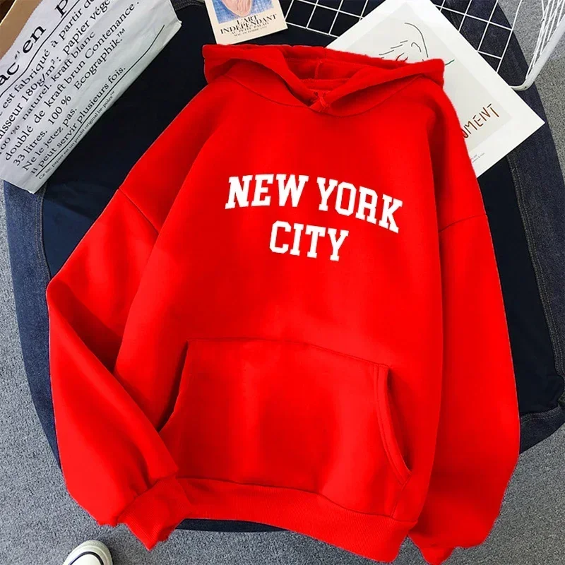 Women Teenagers American Style New York City Print Hoodies Casual Loose Sweatshirts Outdoor Sport Clothes High Quality Tops