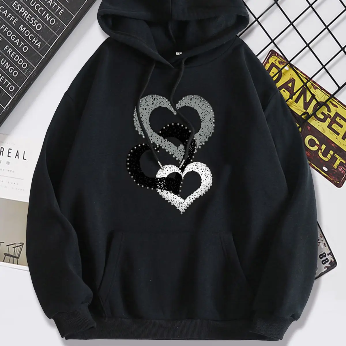 Sweat-shirt à capuche en polaire coupe-vent imprimé en forme de cœur pour femmes, gardez-vous au chaud, Streetwear pour femmes