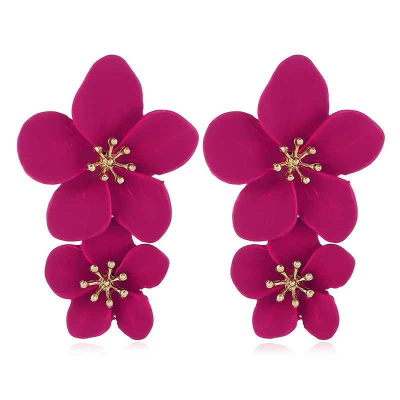 Purple Flower Drop Earrings For Women Double Layer Petal Flowers Earrings Dangle Daisy Spring Summer Earrings Party Jewelry