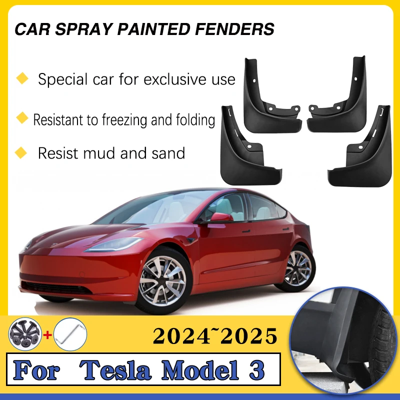 

4 PCS Car Mudguards For Tesla Model 3 2024 Accessories 2025 Car Flap Splas Splash Guard Front Rear Fenders Accessories Mud Flaps