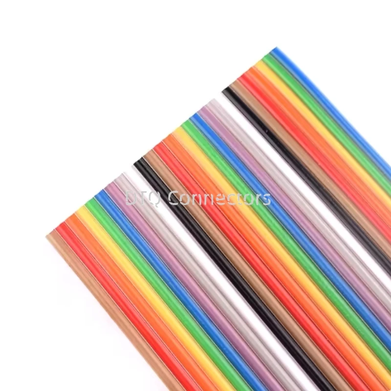 1Meter 1.27mm Pitch 6/8/10/12/14/16/18/20/26/30/40 Pin Rainbow Flat Ribbon Cable DuPont Wire 28AWG For 2.54mm IDC Connector