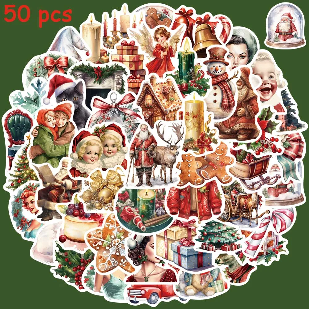 

50pcs Christmas Deer Santa Claus Snowman Stickers New Year Merry Decals For Kids Toys Laptop Luggage Scrapbook Cars Stickers