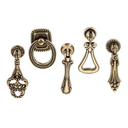 DRELD Retro Style Drop Pendant Bronze Drawer Cabinet Knob Pull Antique Brass Drop Ring Cupboard Dresser Handle Knob Home Decor