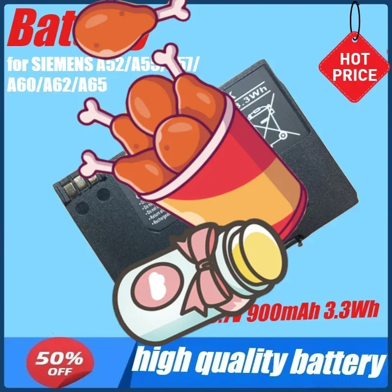Аккумулятор 3,7 В, 900 мАч, 3,3 Втч для SIEMENS A52/A55/A57/A60/A62/A65/A70/C55/C56/C60/MC60 GIGASET SL1/SL56/SL100/SL565/M55/S55/S57 Аккумулятор 3,7 В, 900 мАч, 3,3 Втч для SIEMENS A52/A55/A57/A60/A62/A65/A70/C55/C56/C60/MC60 GIGASET SL1/SL56/SL100/SL565/M55/S55/S57