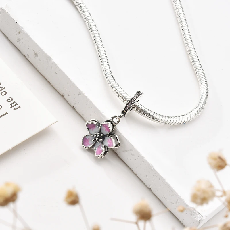 جديد الأوروبيين الوردي الأصلي سحر الحب جرعة زجاج مورانو القلب استرخى حبة صالح 925 فضة سوار DlY النساء مجوهرات #4