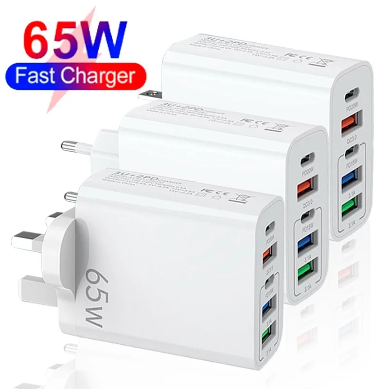 65W USB Fast Charging Type C PD Charger Quick Charger Mobile Phone Power Adapter EU/US/UK Plug For iPhone Xiaomi Samsung Oneplus