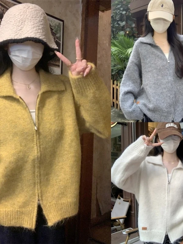 

Soft Cozy Loose Fit Zipper Cardigan Sweater Women's Autumn plus Size Fat MM Slimming Belly Covering Knitted Outerwear