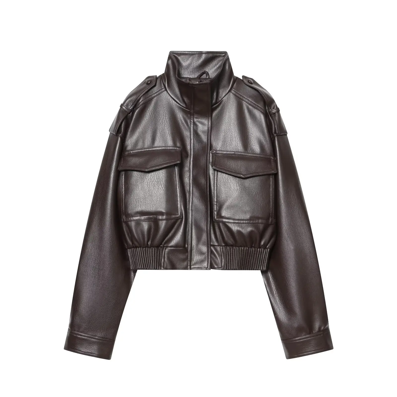 Faionable PU Leather Jaet Or Capispalla da donna Versatile Sle Autunno Nuovo arrivo Calda fibra di poliestere Cerniera lunga Sve