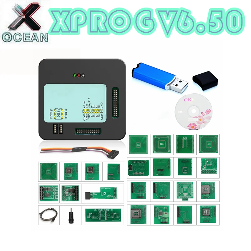 

Новый лучший программатор чипа XPROG V6.5 Auto ECU с полными адаптерами, полный адаптер USB-ключ