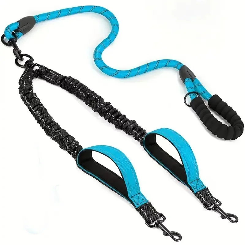 Reflective Double Dog Leash with Two Extra Traffic Handles: 360 Swivel No Tangle Dual Dog Walking Leash, Comfortable Shock Absor